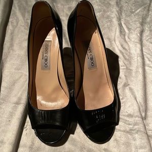 Jimmy Choo, peep toe, patent leather heels